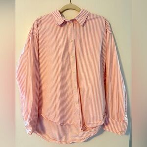J. Crew Men's Pink and White Striped Button-Down Shirt